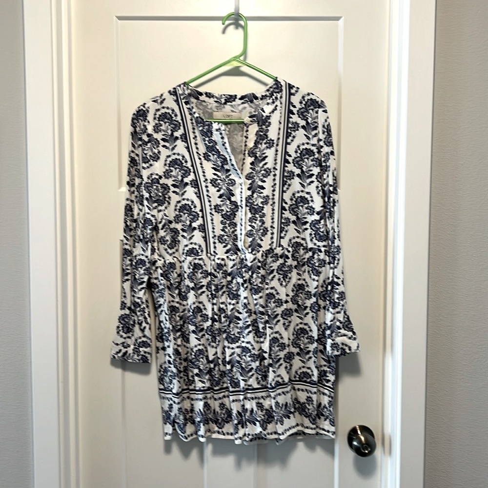 LOFT Navy and White Floral Dress